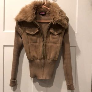 SayWhat Jacket  Women’s SZ Small Full Zip front (Tan)